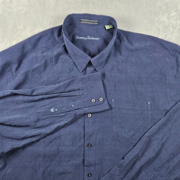 Tommy Bahama Other - Tommy Bahama Silk Shirt Mens 3XT Blue Button Up Textured Grid Pocket Beach